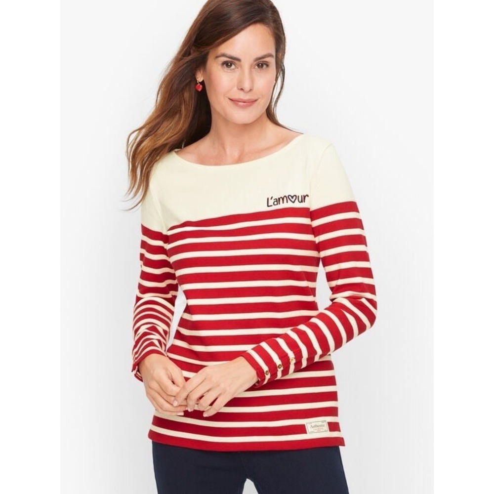 Talbots L'Amour Breton Stripe Sweater Womens‎ Large Red White French Persian